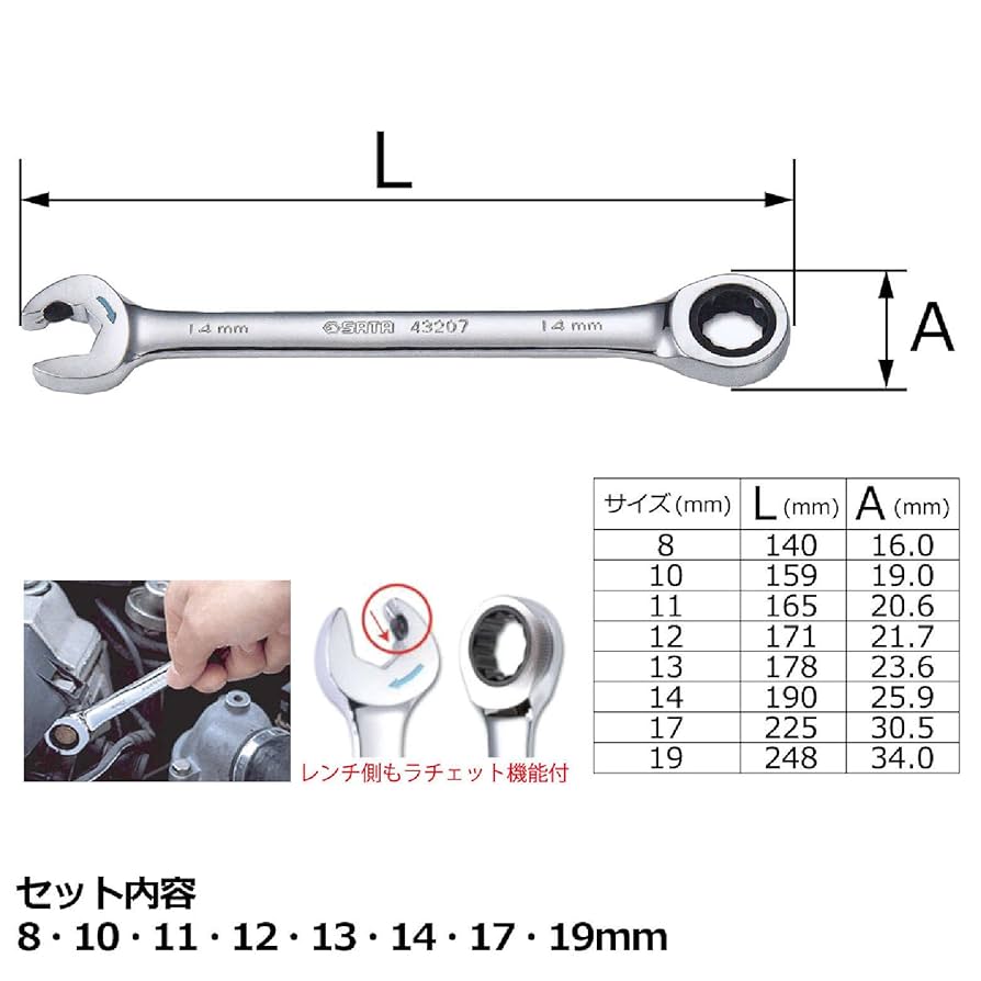 ラチェット Amazon.co.jp: SATA コンビネーションラチェットレンチ8本セット